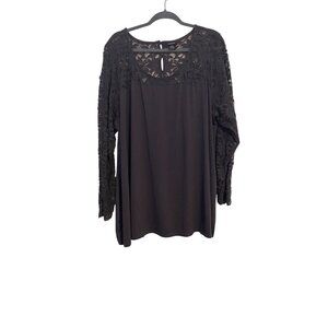 Torrid Top Women’s Size 4X Gray Lace Detail Relaxed Fit Keyhole Back Preppy Boho